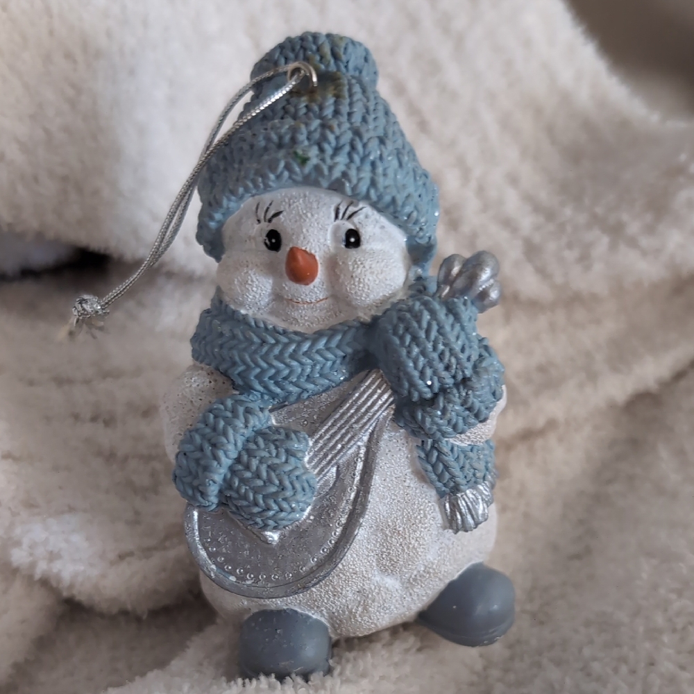 Snowman Ornament with Blue and Silver Accents